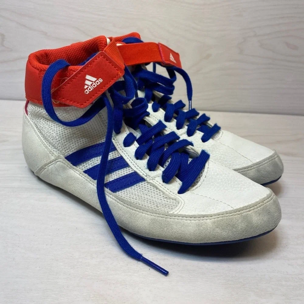 Adidas Boys 4 Wrestling Shoes Combat Speed 5 White Blue Red Mesh Strap G25909